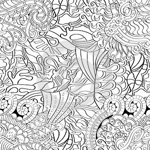 Tracery mehndi curved ornament. Ethnic motif, monochrome binary harmonious doodle texture. Black and white. Vector.