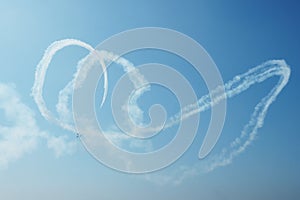 The traces of the planes on a blue sky