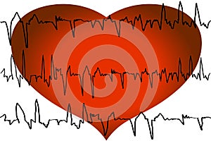 Tracing of the cardiogram with heart photo