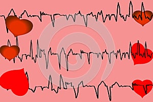 Tracing of the cardiogram with heart photo