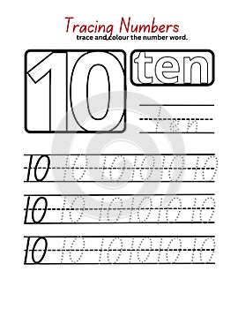 tracing and coloring number 10 for kids