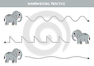 Tracing contours for kids. Cute elephant. Handwriting practice