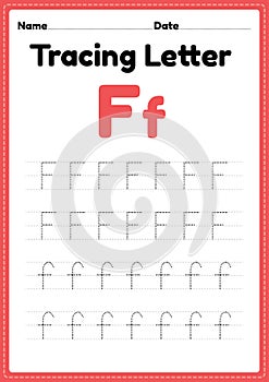 Tracing letter f alphabet worksheet for kindergarten and preschool kids for handwriting practice and educational activities