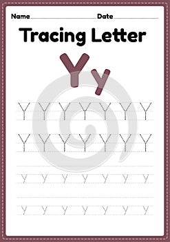 Tracing letter y alphabet worksheet for kindergarten and preschool kids for handwriting practice and educational activities