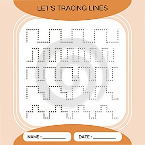 Tracing Lines Activity For Early Years. Preschool worksheet for practicing fine motor skills.Tracing dashed lines