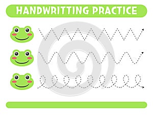 Tracing lines with cute frog. Handwriting practice.