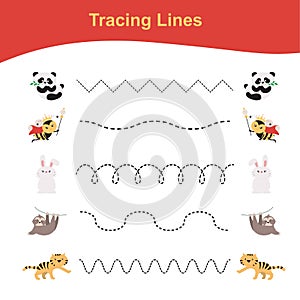 Tracing Lines Game Animals Edition. Educational worksheet