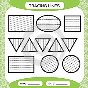 Tracing Lines. Kids education. Preschool worksheet. Basic writing. Kids doing worksheets. Fine motor skills. Green