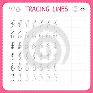 Tracing lines. Worksheet for kids. Trace the pattern. Basic writing. Preschool or kindergarten worksheets. Working pages for child