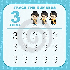 Trace and write number for children. Exercise for children to recognize the number.
