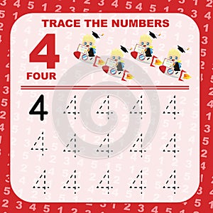 Trace and write number for children. Exercise for children to recognize the number.
