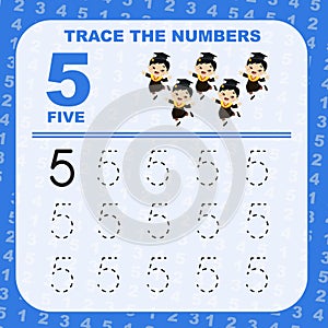 Trace and write number for children. Exercise for children to recognize the number.