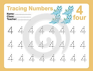 Trace and write number for children. Exercise for children to recognize the number