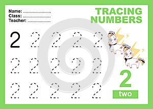 Trace and write number for children. Exercise for children to recognize the number.