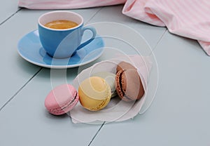 Tracing paper cornet with macarons and Blue Espresso Cup