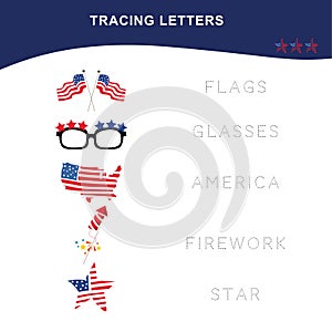 Tracing worksheet with Fourth July theme