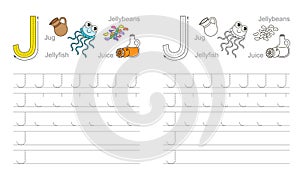 Tracing worksheet for letter J