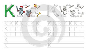 Tracing worksheet for letter K