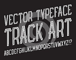 Track Art Vector Typeface. White striped font. Isolated english alphabet