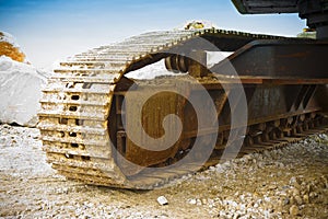 Track detail of an excavator machine