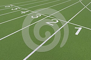 Track and field lanes and numbers. Running lanes at a track and field athletic center. Horizontal sport theme poster, greeting car