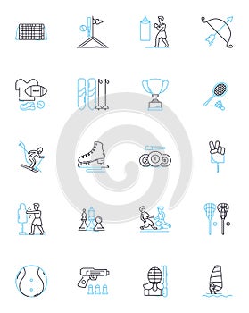 Track and field linear icons set. Sprint, Relay, Hurdle, Distance, Jump, Throw, Polevault line vector and concept signs