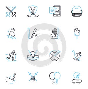 Track and field linear icons set. Sprint, Relay, Hurdle, Distance, Jump, Throw, Polevault line vector and concept signs