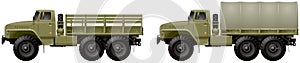 Track, general purpose off-road 6x6 army vehicle realistic vector illustration