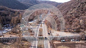 The track is among the gorge and the autumn forest