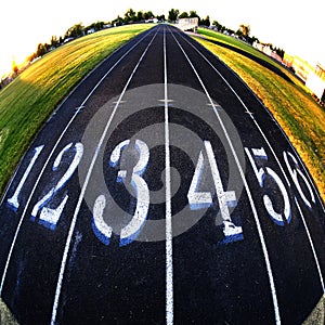 Track Lanes Race Racing Run Running Fisheye Lens Round with Numbers