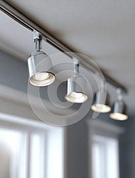 Track lights installed on a ceiling in a modern interior.