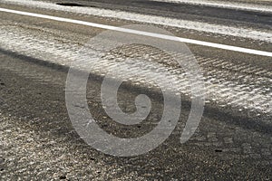 Track print from tracked vehicles on asphalt