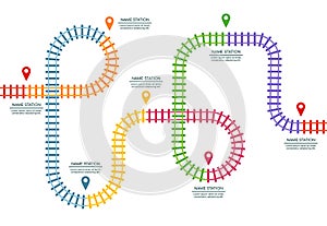 Track railway map. Train railroad. Top view of station route or maze. Cargo rail road. City transport information design