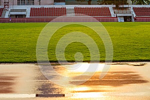 Track at Stadium reflection the sun in the morning , Bangkok in Thailand