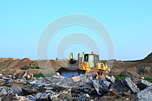 Track-type bulldozer, earth-moving equipment. Land clearing, grading, pool excavation, utility trenching, utility trenching