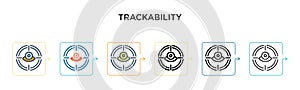 Trackability vector icon in 6 different modern styles. Black, two colored trackability icons designed in filled, outline, line and