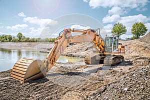 Tracked excavator on a construction site