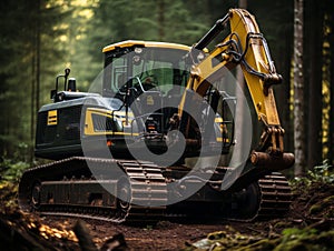 Tracked Hydraulic Grab log Loader during clearing forest for new development.