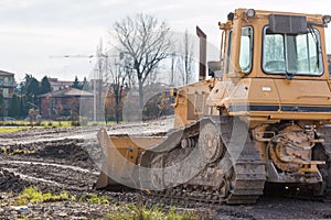 Tracked loader excavator at construction area
