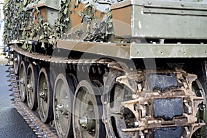 Tracked military equipment closeup