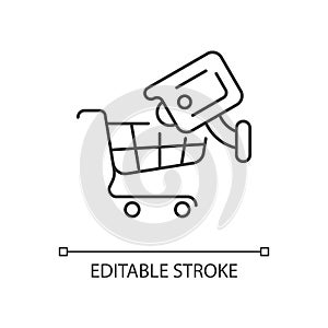 Tracking customers with surveillance camera linear icon