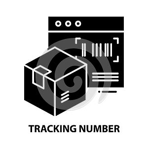 tracking number symbol icon, black vector sign with editable strokes, concept illustration