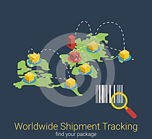 Tracking shipment worldwide search shipping 3d isometric vector