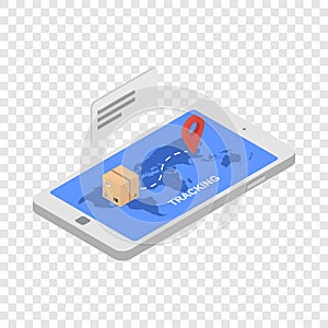 Tracking shipped box icon, isometric style