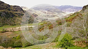 Tracking video of Nant Gwynant Pass, Snowdonia, North Wales, UK, landscape