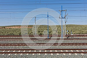 The tracks of Antequera - Santa Ana railway station in Antequera, Malaga, Andalusia Andalucia, Spain.