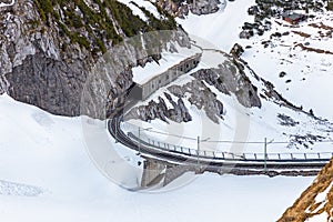 Tracks of the cog railway to the summit of Wendelstein mountain