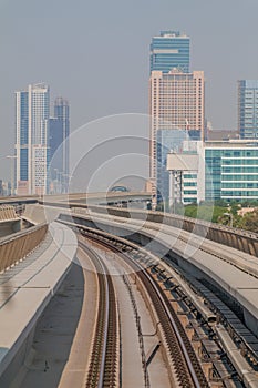 Tracks of elevated stretch of Dubai metro, United Arab Emirat