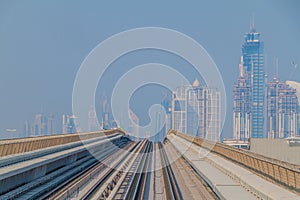 Tracks of an elevated stretch of Dubai metro, United Arab Emirat