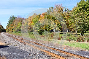 Tracks in fall landscape eastern townships Bromont